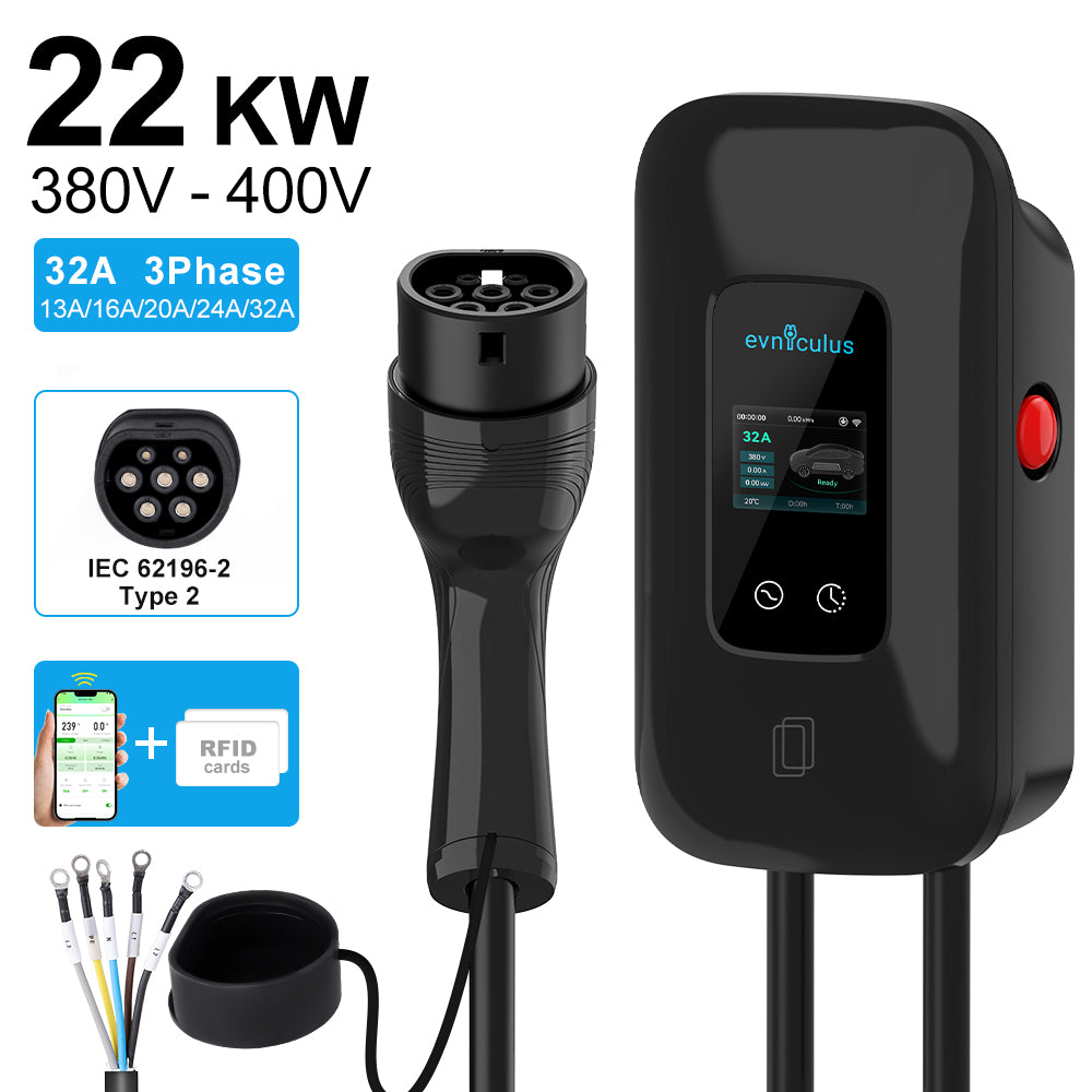 EVniculus Inteligent EV Charger 22kW w/ WiFi RFID