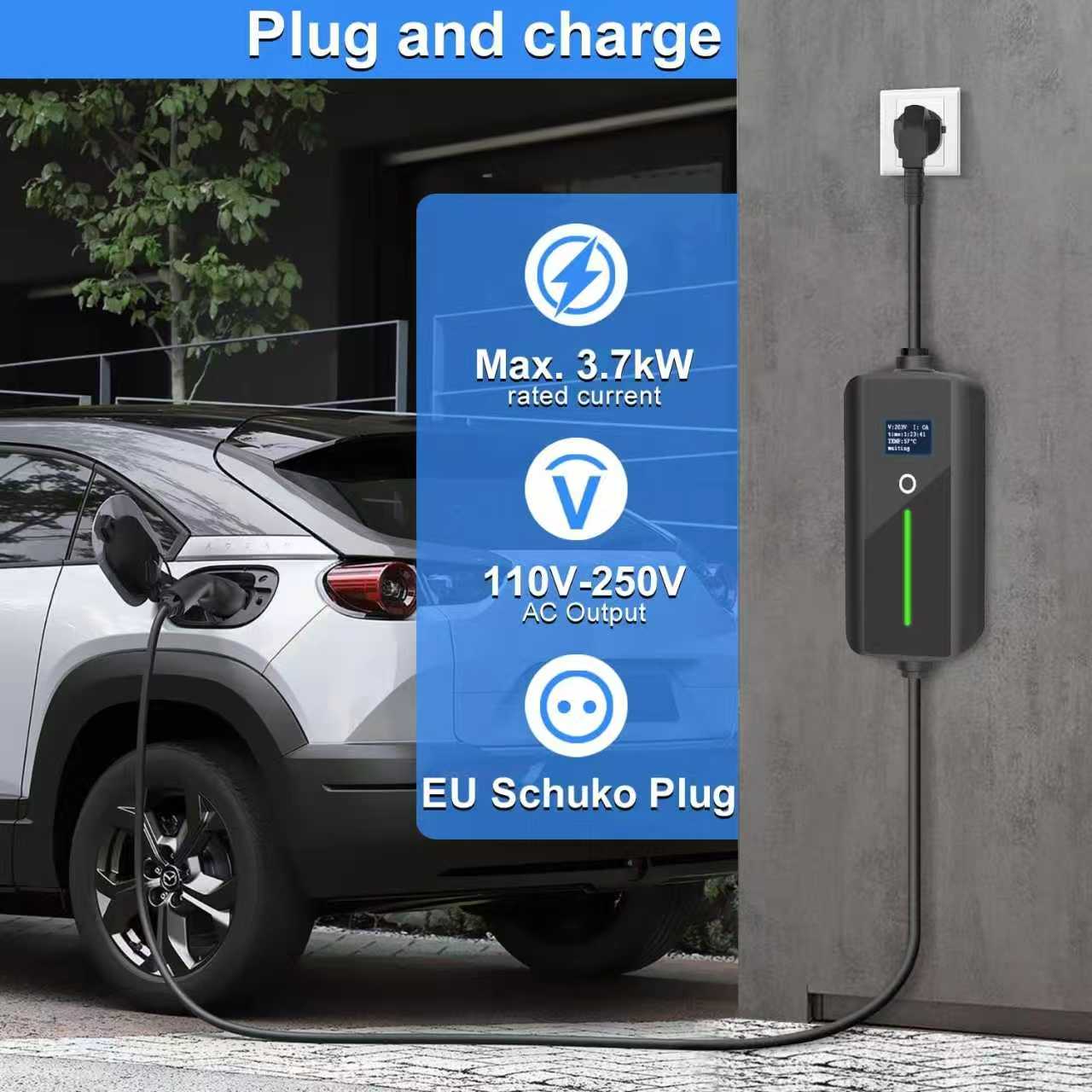 Chargeur portable pour véhicule électrique Type 2 (3, 6 kW/16 A) Wi-Fi + APP