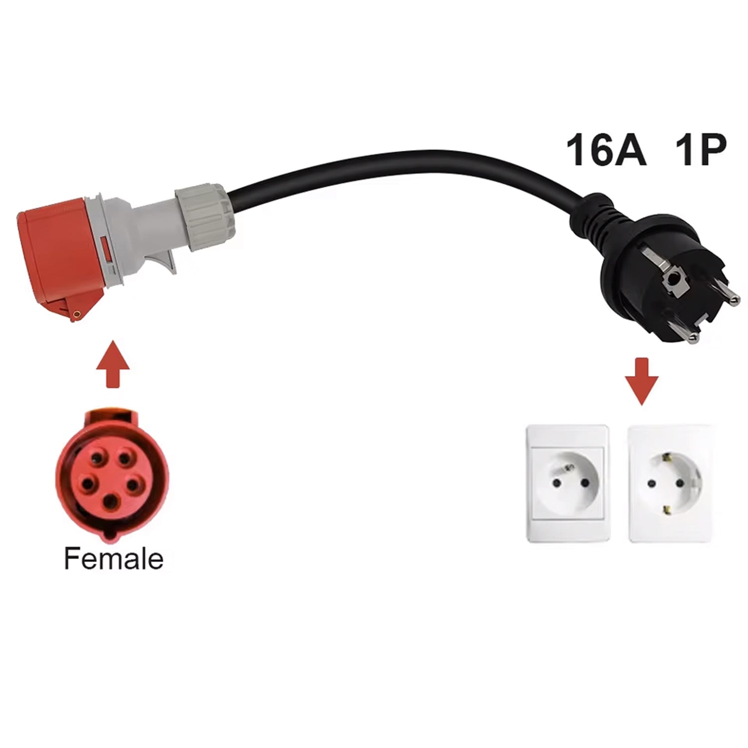 Schuko Adapter - 32A Red CEE to 16A