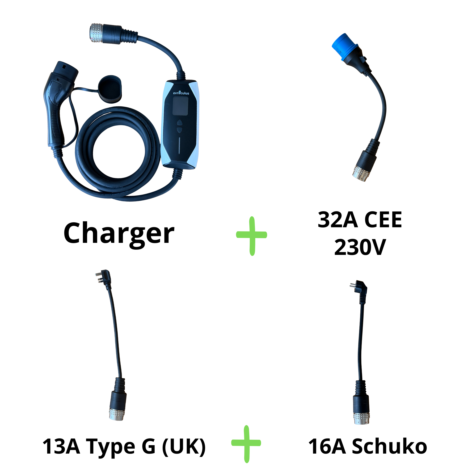 Portable EV Charger Type 2 with Adapters (7 kW/32A) + WiFi & APP