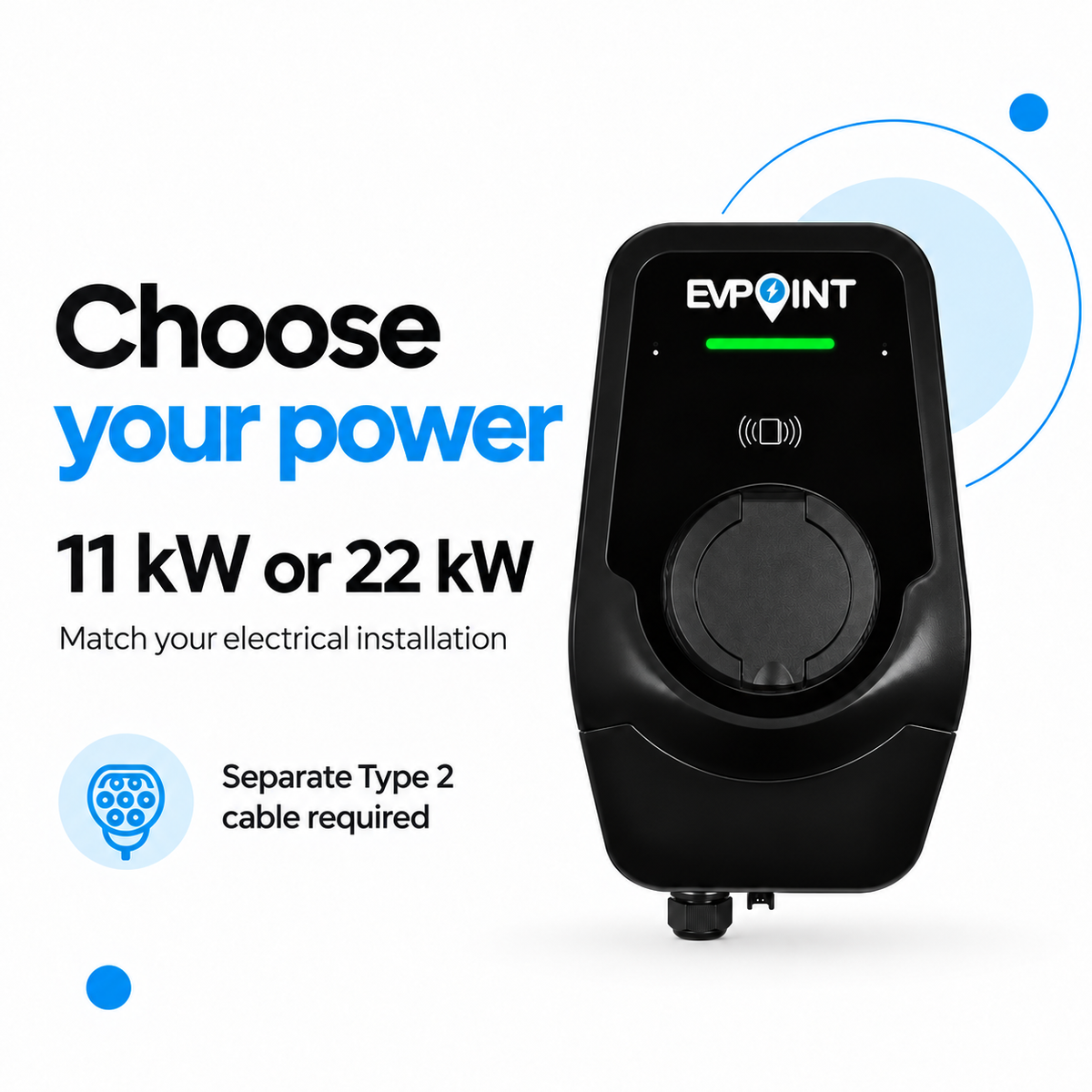 EVPoint EV22 PLUS 11/22 kW Smart EV Charger – Type 2 Socket