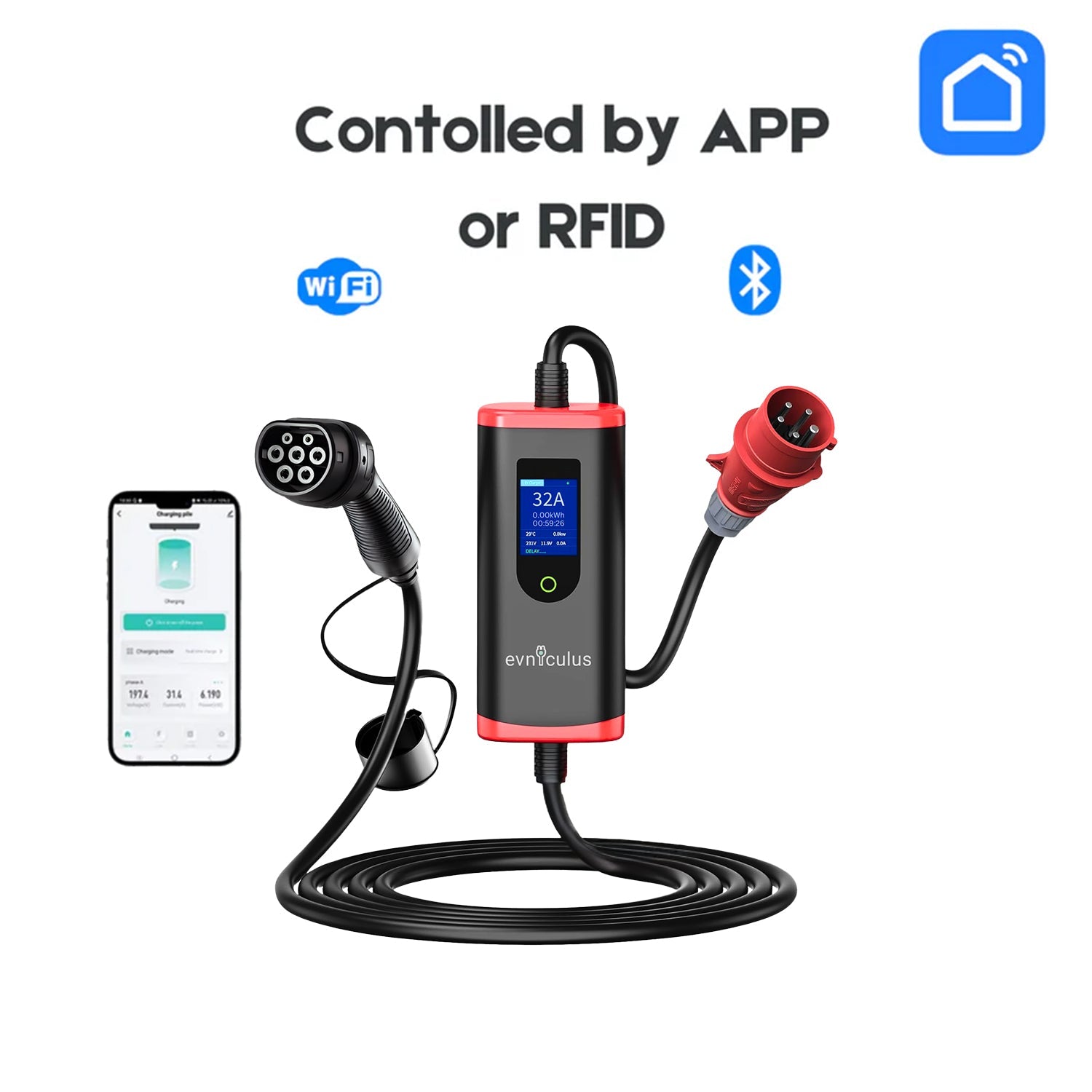 Преносимо зарядно за електрически автомобили 3-фазно (11 kW/ 22 kW) WiFi+APP
