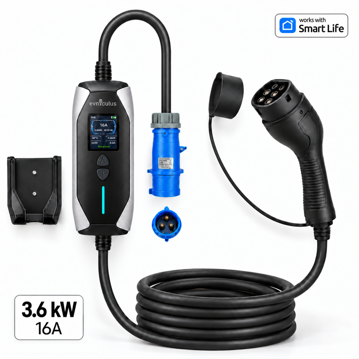 Portable EV Charger Type 2 (3.6 kW/16A) – CEE 16A Industrial Plug