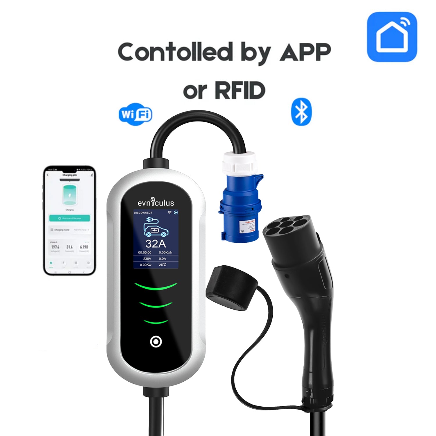 7 kW/ 32A Single-Phase GBT Portable Charger (WiFi+APP)