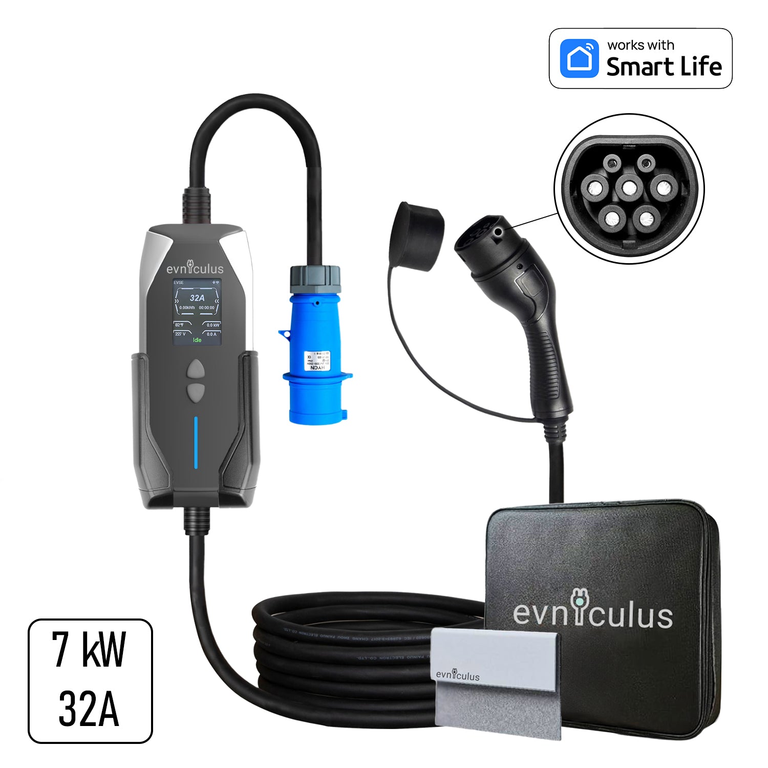 Portable EV Charger Type 2 (7 kW/32A) 5M-10M WiFi+APP