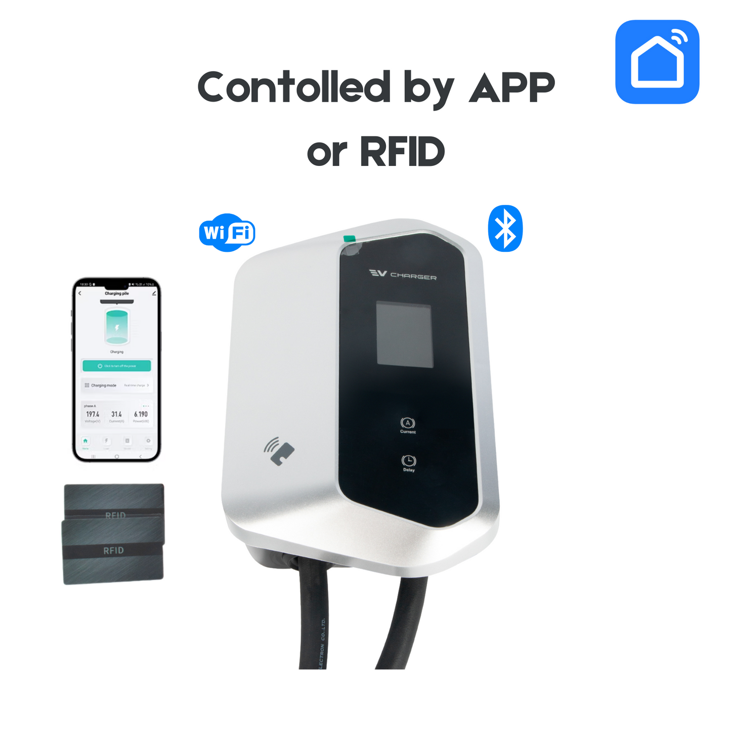 Chargeur EV intelligent EVniculus 22 kW avec WiFi RFID Bluetooth