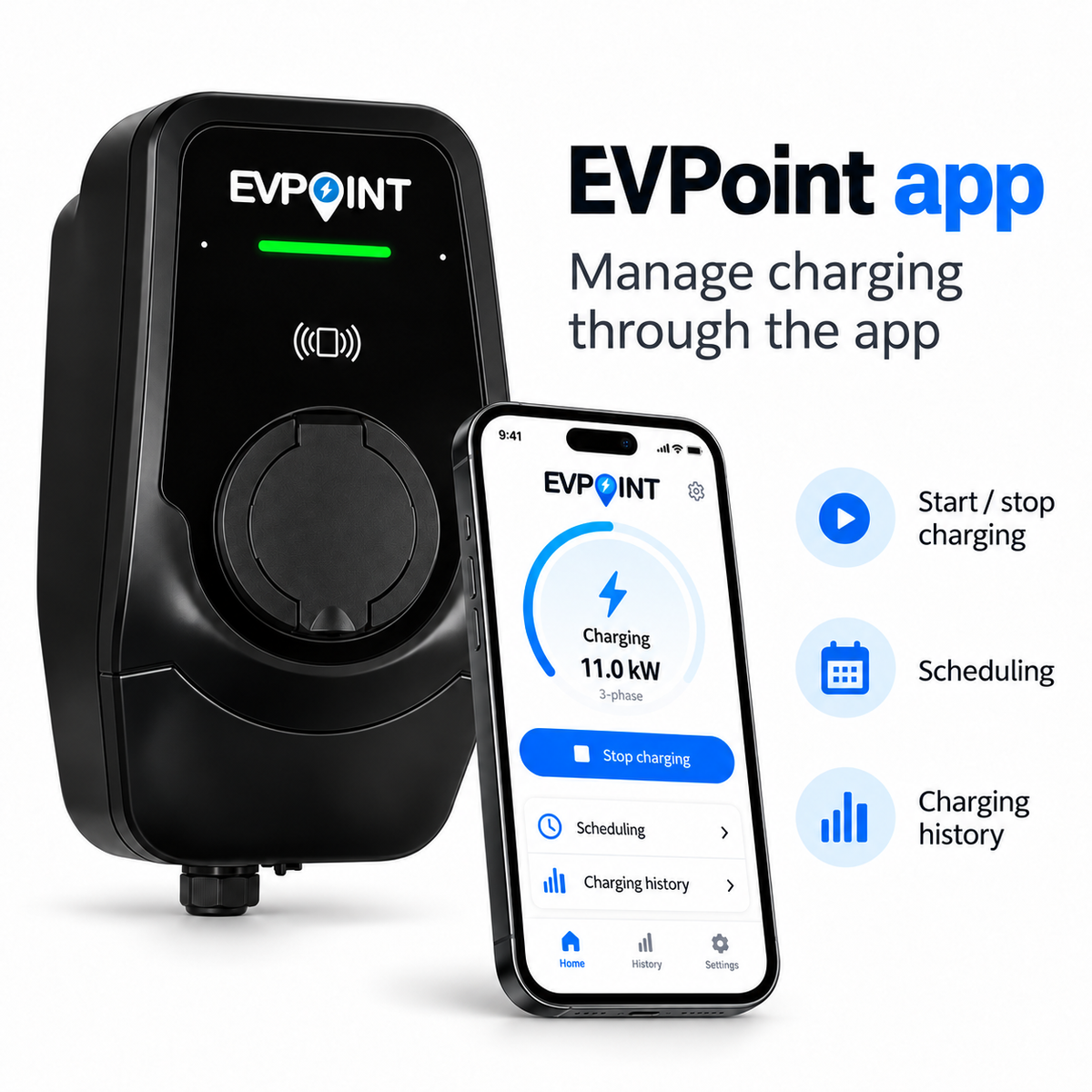 EVPoint EV22 PLUS 11/22 kW Smart EV Charger – Type 2 Socket