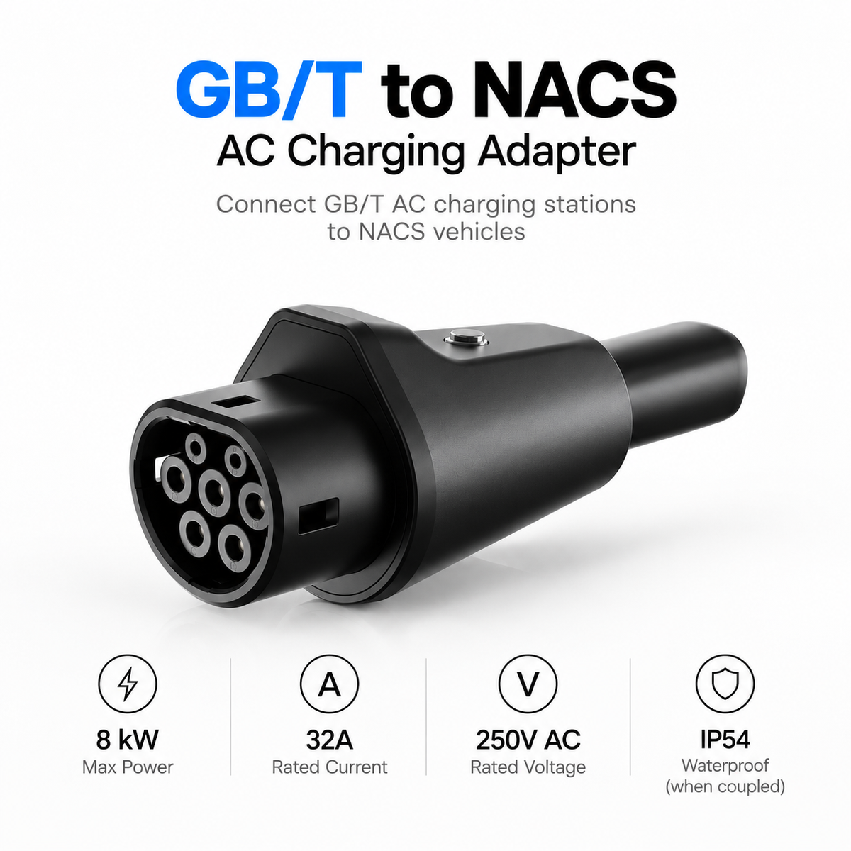 GB/T to NACS AC EV Charging Adapter 32A – For Tesla & NACS Vehicles