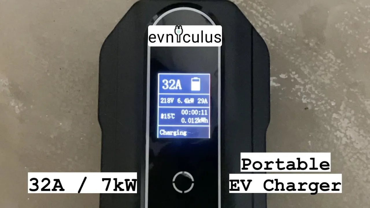Charger la vidéo : chargeur portable 32a 7kw charge ev type 1